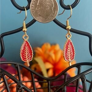 Gold and Rustic Red Leaf Earrings